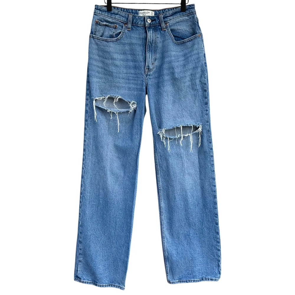 Abercrombie & Fitch Curve Love 90s Relaxed High Rise Distressed Jean 30/10L Long